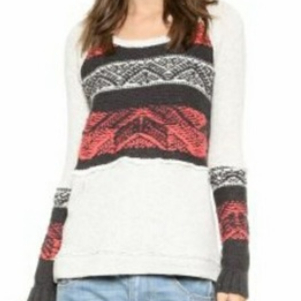 Free People Black and Red Patterned Sweater